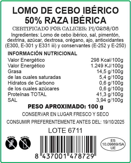 Etiqueta Lomo de Cebo Ibérico 50% Raza Ibérica