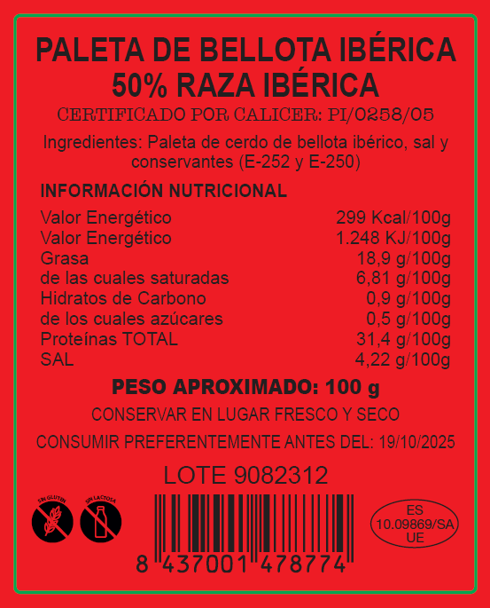 Etiqueta Paleta Bellota Ibérica 50% Raza Ibérica